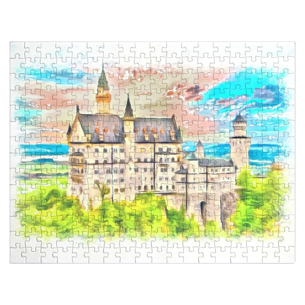 

Castle Neuschwanstein (Painting) Jigsaw Puzzle Wooden Name Puzzle Custom Personalized Wooden Jigsaw Puzzles