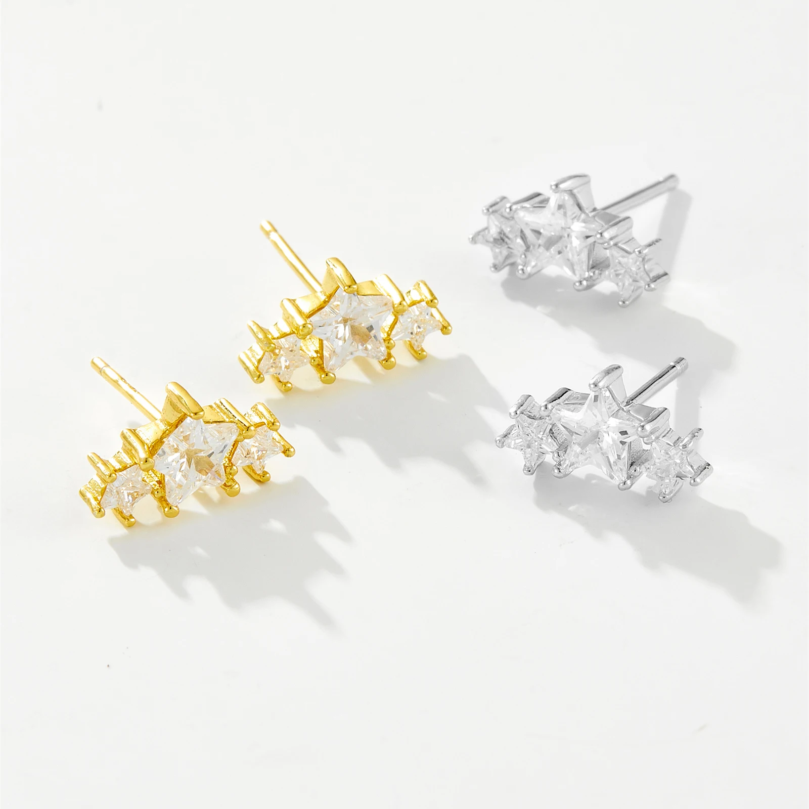 女性のためのANDYWEN-925スターリングシルバーのイヤリング,3つの星の宝石,ジルコンのピアス,白い豪華なファッション,2023