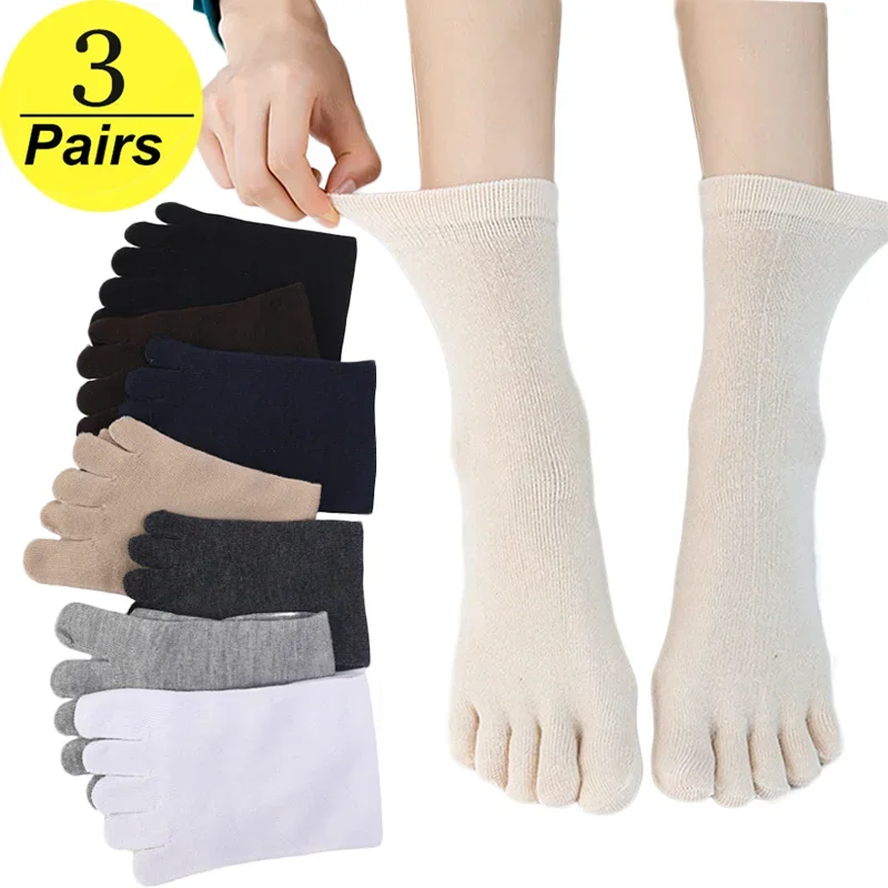 

Men Women Cotton Five Fingers Socks Solid Color Black White Breathable Toe Socks Sports Running Crew Sweat Deodorant Sock