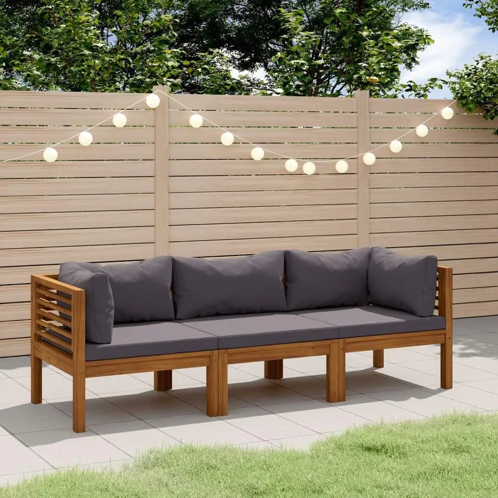 

Solid Acacia Wood Dark Grey 3-Seater Wooden Lounge Set Outdoor Furniture