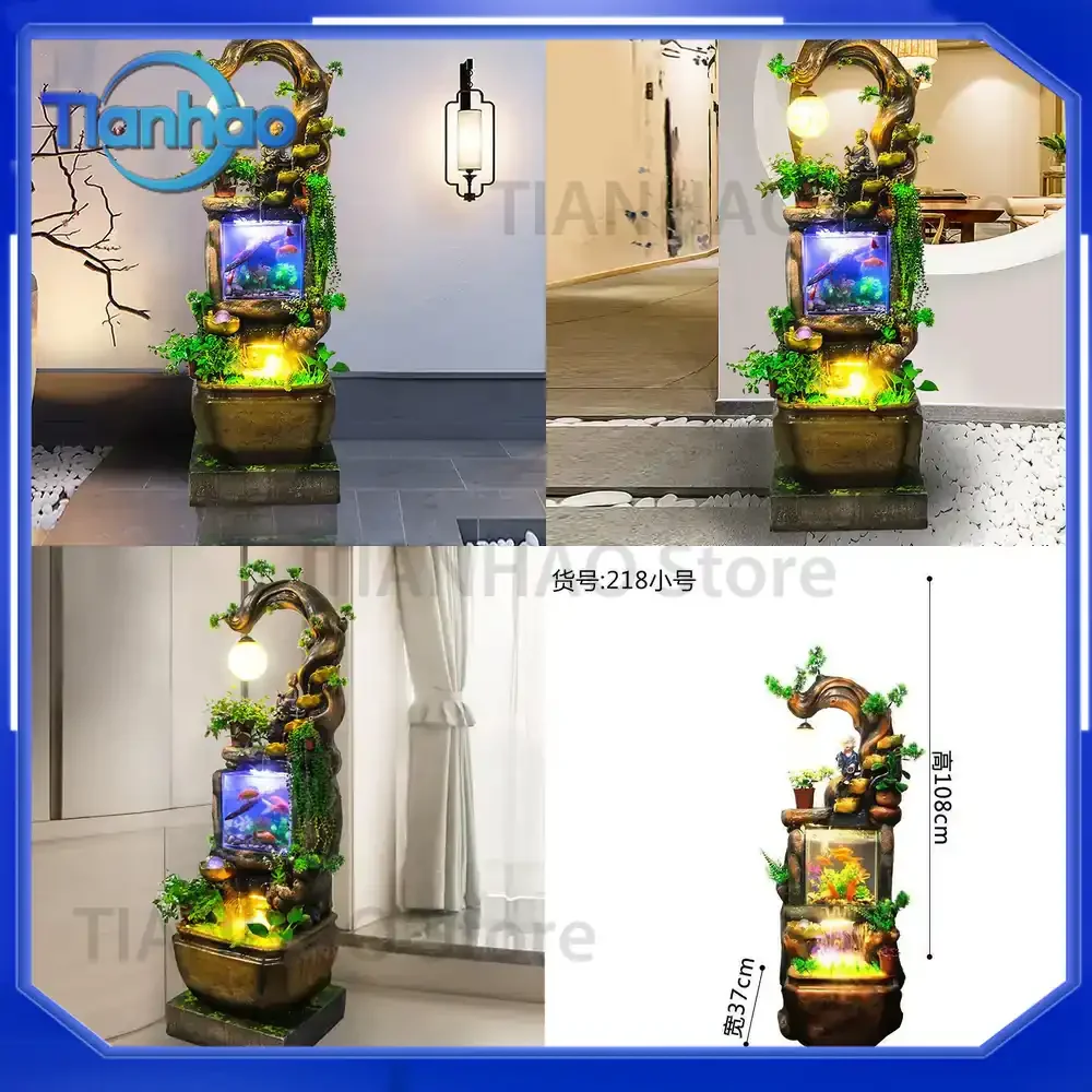 Waterfall Rock Fountain Decor for Living Room Humidifier Ornamental Rock Fish Tank Landscape Floor Decoration