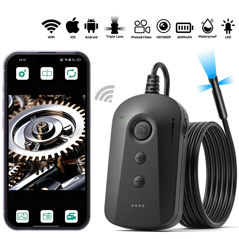 Industrial WiFi Endoscope Video Camera Single Dual Triple Lens Pipe Sewer Inspection Borescope With LEDs Waterproof 2600mAh
