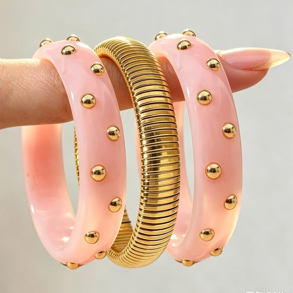 ZAKOL 3pcs/set Fashion Punk Gothic Style Stainless Steel Resin Stacked Bracelets Personalized Wide Bangle Party Daily Jewelry