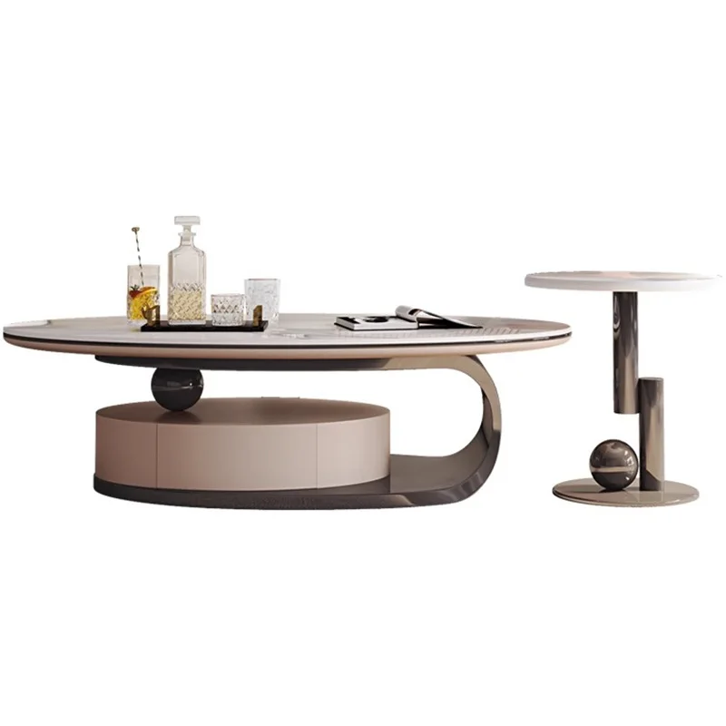

Coffee table minimalist designer light luxury rock slab living room medium and small apartment special-shaped oval simple