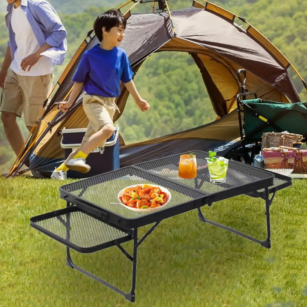 Folding Table with Steel Mesh Top Portable Lightweight Camping Folding Mesh Table for Outdoor Hiking Picnic Adjustable for Bbq