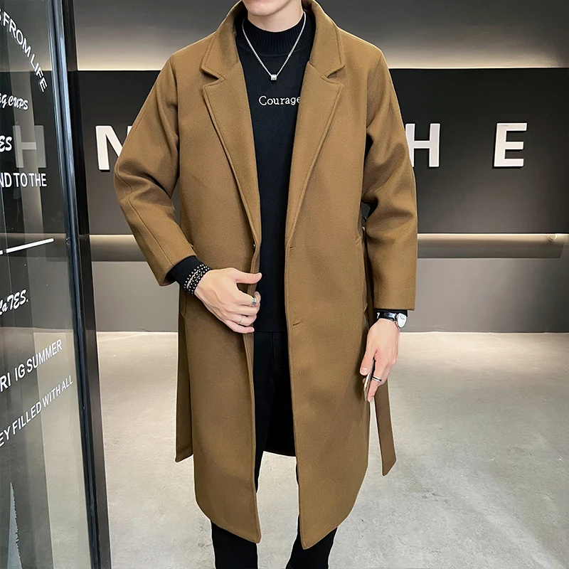 

2022 Autumn Windbreaker Khaki Long Trench Coat For Mens Quality Fall Jackets Stylish Woolen Winter Overcoats Fashionable Coats