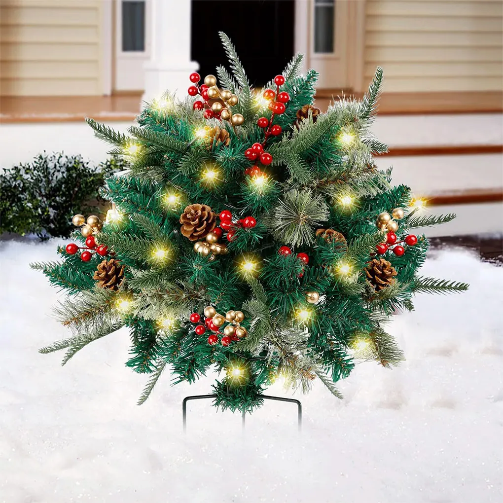 1pcs Lighted Artificial Xmas Pine Trees with Tripod Stake Outdoor Light Up Planter Filler Christmas Trees Festival Holiday Decor