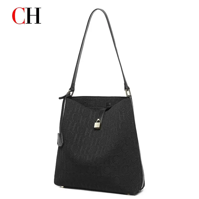 

New Women's Monogram Hobo Bag with Lock Detail Fashion Shoulder Bag Large Capacity Casual Tote for Daily/Party