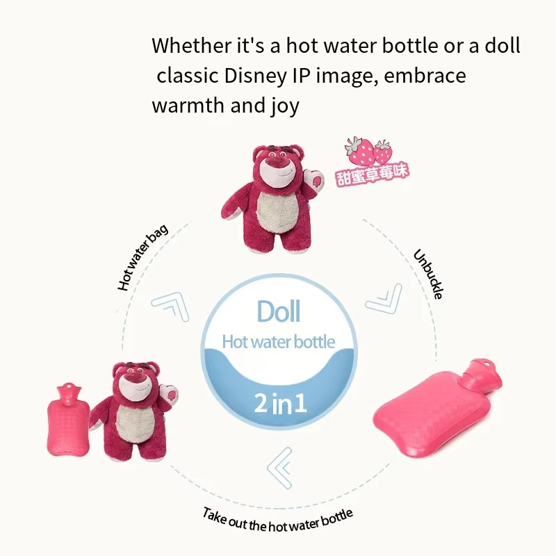 Almofada de aquecimento de urso de morango e ponto garrafa de água quente de flanela macia com capa de pele perfeita para meninas universitárias inverno