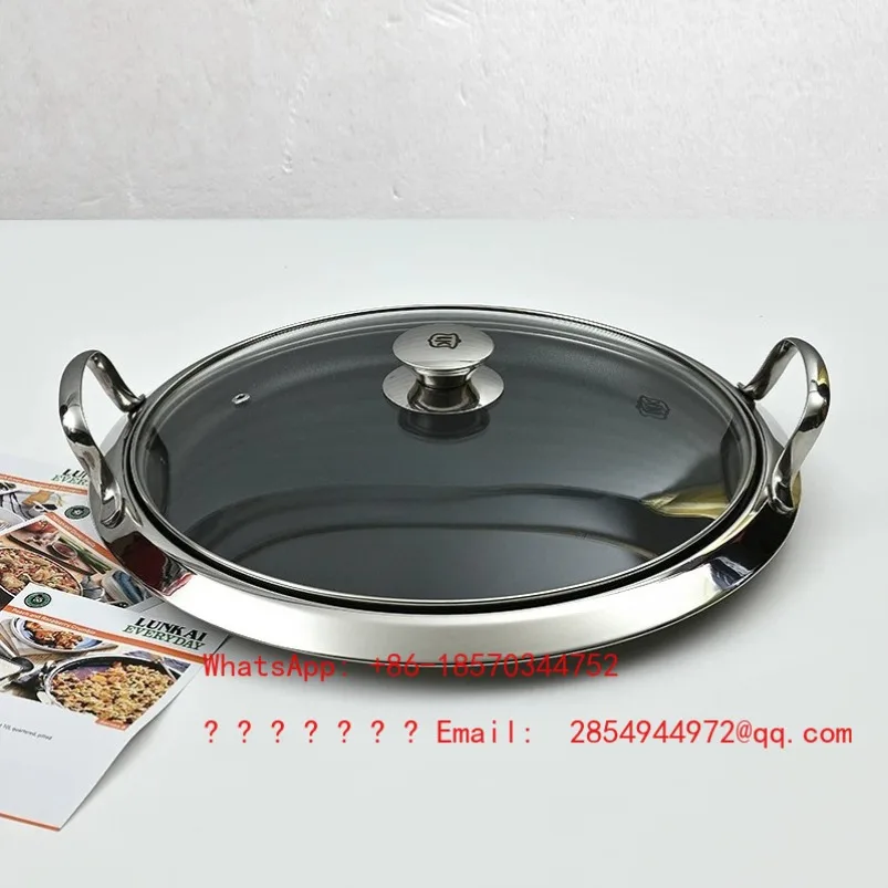 18/10 Stainless Steel Frying Pan Flat Bottom Non-stick Pan Pizza Frying Pan 30CM