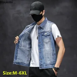 Chalecos de mezclilla rasgados para hombre, ropa de calle de Hip Hop, chaqueta de algodón sin mangas, chaleco de vaquero informal de alta calidad, nueva marca