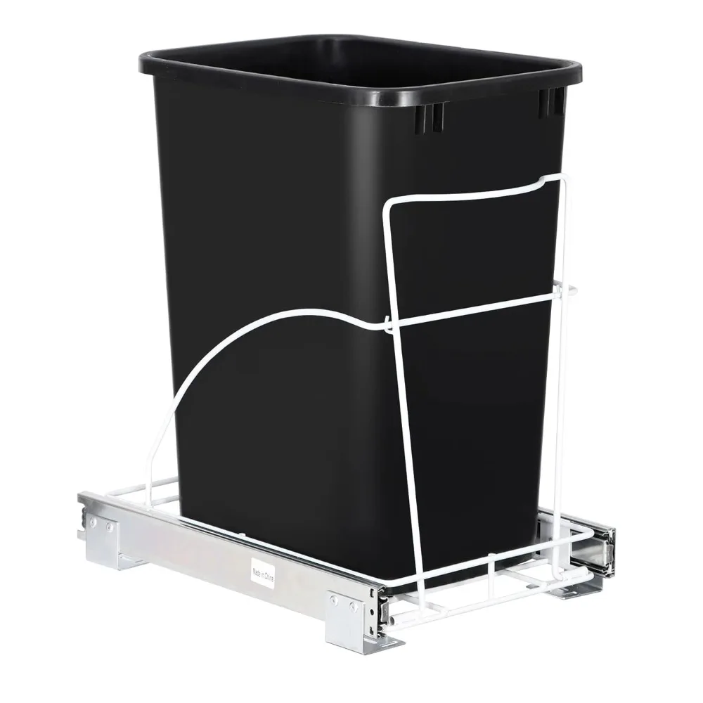 Single 35 Quart Kitchen Cabinet Pull-Out Trash Can Waste Bin Container with Rear Storage and Chrome