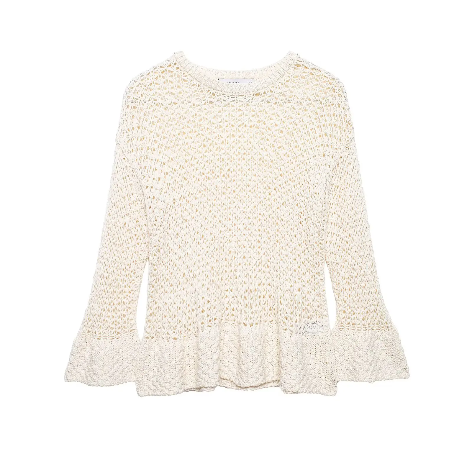 

WOMEN 2026 Summer New Fashion Laminated Trim Knitted Sweater Retro Long Sleeve All-match Casual Female Pullovers Chic Tops