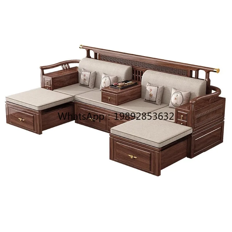 LYY Black Walnut New Chinese Style Luohan Bed Large Apartment Sofa Bed Dual-use LivingFolding Extendable Storage with Drawers