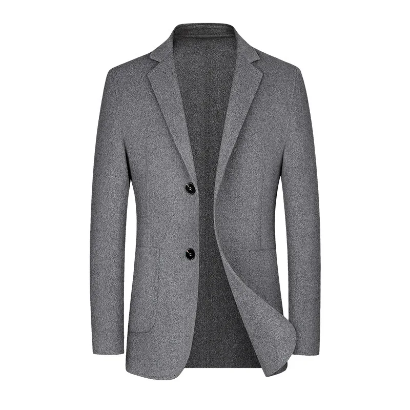 100% wool suit handmade double-sided tweed suit Korean slim-fit solid color wool tweed suit men's jacket