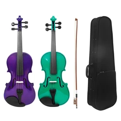 4/4 Full Size Solid Wood Acoustic Violin for Violin Beginner with Case and Bow, Green / Purple Color Fiddle