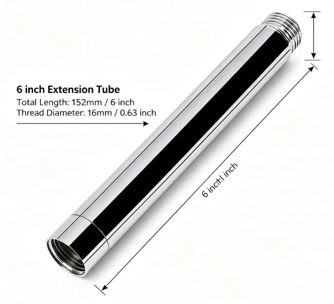 Stainless Steel Shower Extension Arm Allowing Vertical Repositioning of Handheld Shower Head with Thread Interface