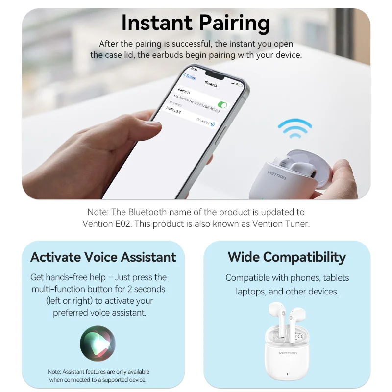 Vention Bluetooth 5.3 Écouteurs TWS True Wireless Casque USB-C Étanche Stéréo Écouteurs avec Micro Hi-Fi Contrôle Tactile Sports