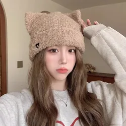 Women's Cartoon Sweet Cat Ears Knitted Cap Autumn and Winter Warm Ear Protection Head Cap Street Fashion Wool Cap Winter Hat