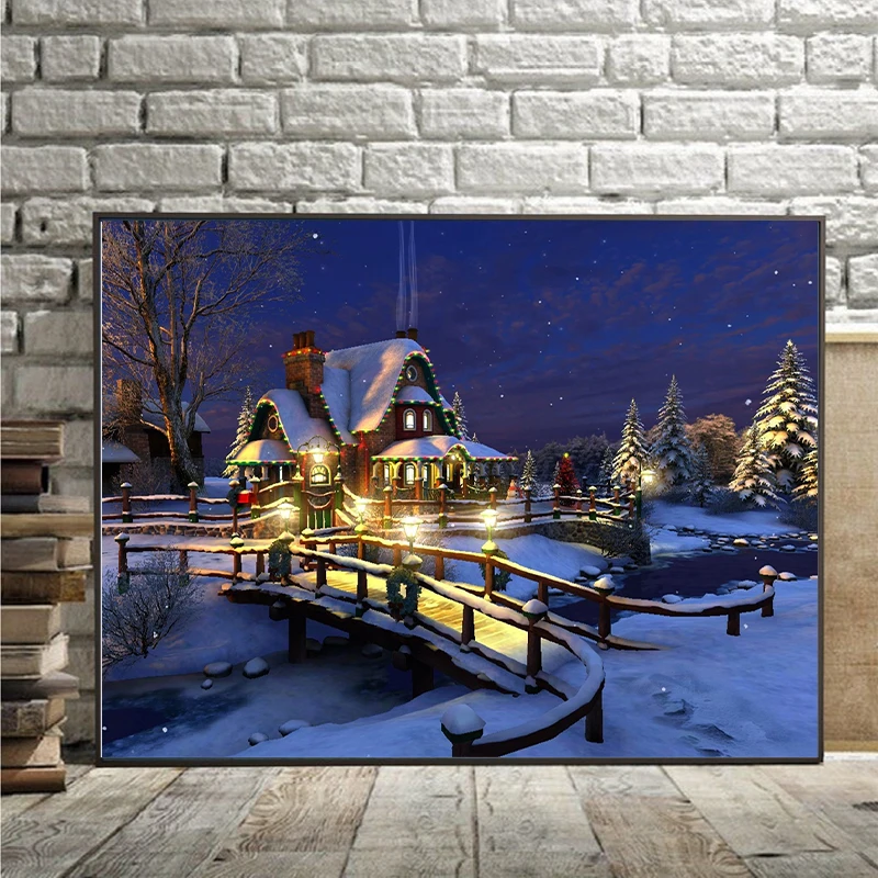 DIY 5D Diamond Painting Christmas Atmosphere Mosaic Winter Night Snow Diamond Embroidery Art Home Decoration