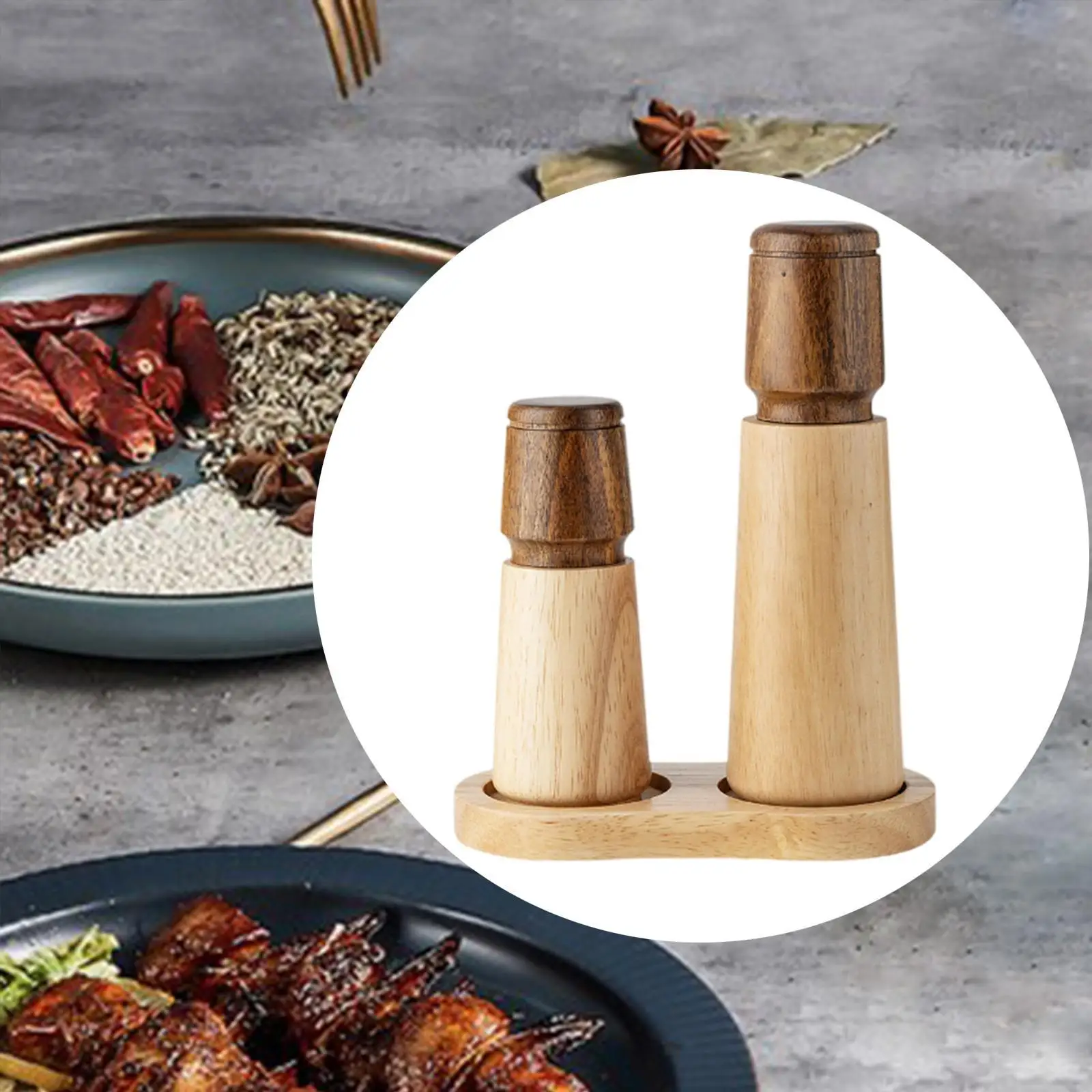 

Pepper Mill Set Peppercorn Mill with Tray Wood for Home Household Kitchen