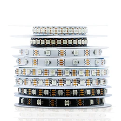 WS2812 RGB DC 5V pasek Led światła WS2812B 1m - 5m 30/60/74/96/144 ledy adresowalne inteligentne oświetlenie do salonu