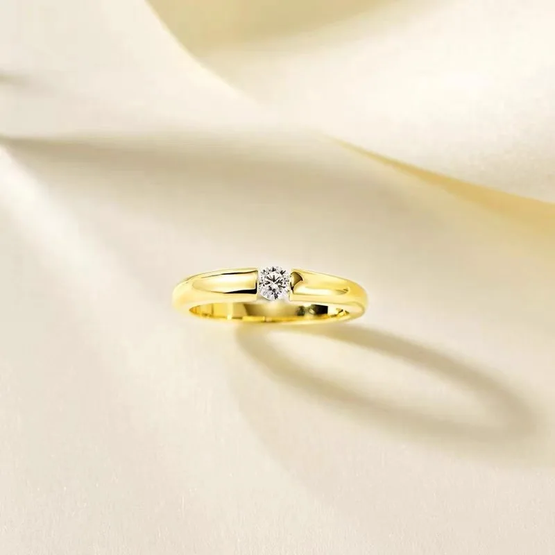 Charm Yellow Gold Color Tibetan Silver Ring With Credentials Simple Round Cubic Zircon Rings For Women Men Wedding Band