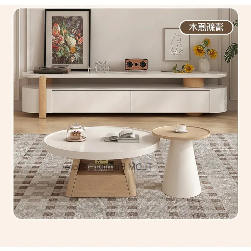 Style Simple New Table Light Modern Middle-aged Living Style Room Home Coffee Luxury High-end Small Apartment Round Coffee Table