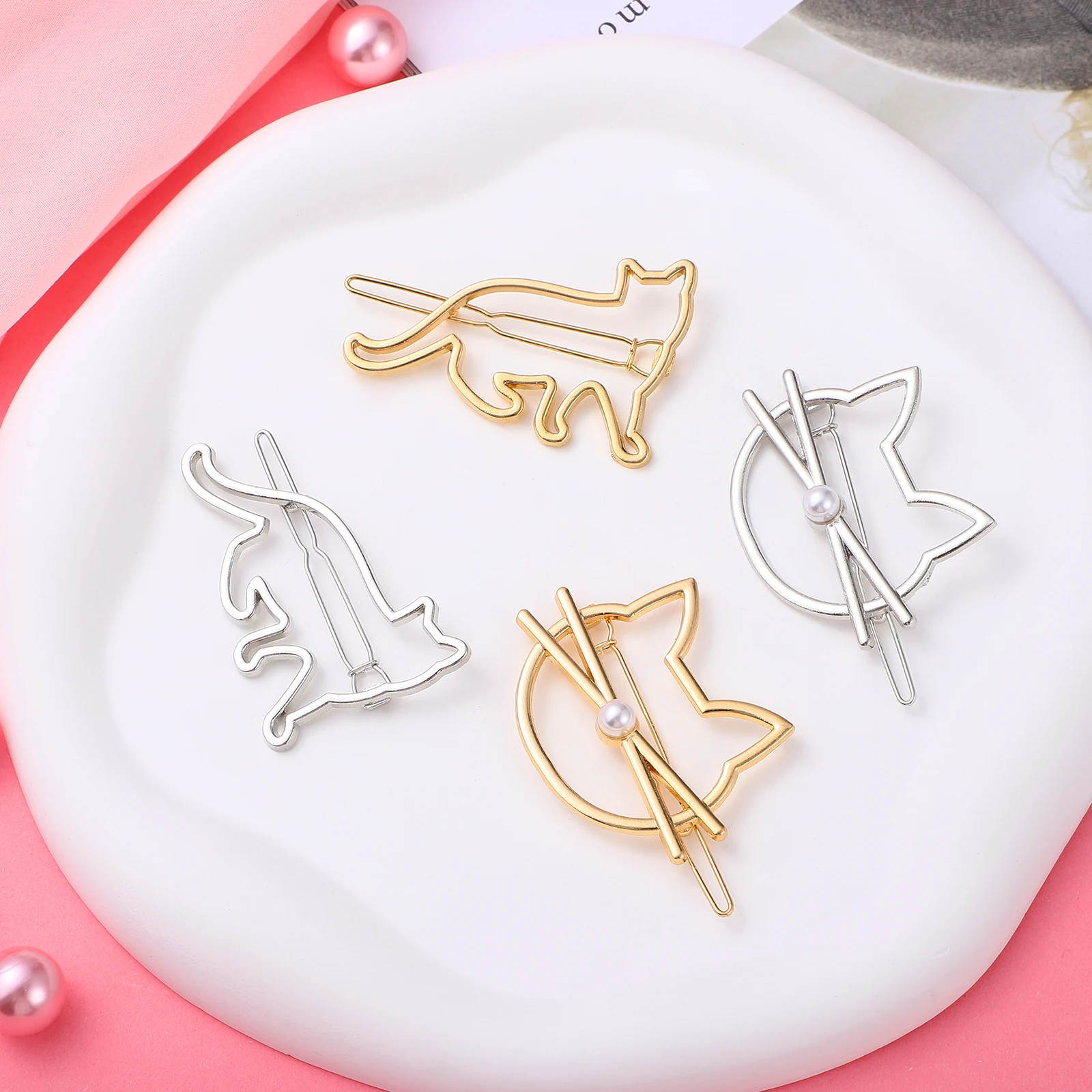 

4 pcs Cat Shaped Hair Clips for Women Girls Kitten Hairpins Wedding Party Daily Styling Accessories Decorative Hair Care Tools
