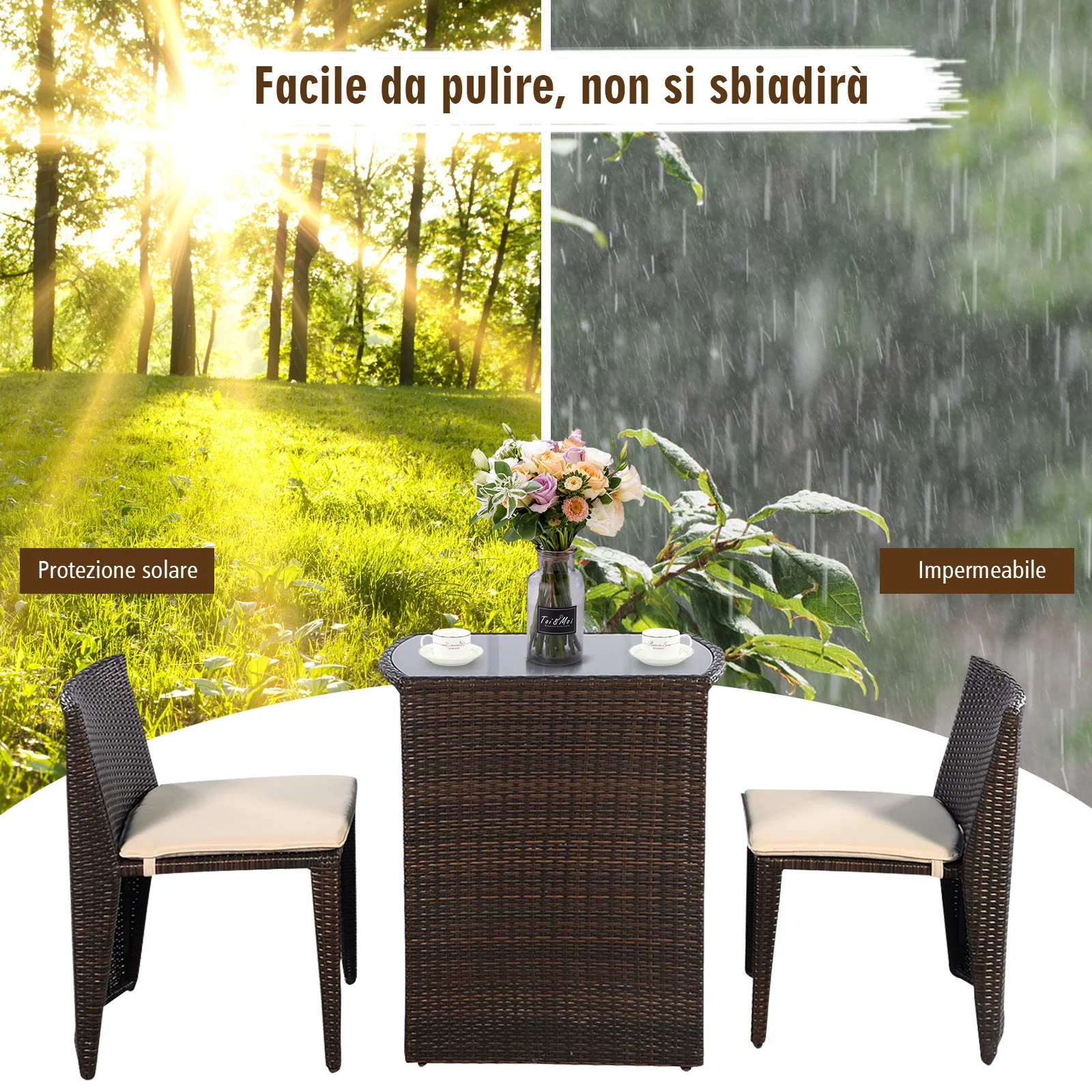 3 pcs Cushioned Outdoor Wicker Patio Set Garden Lawn Sofa Furniture Seat No Assembly