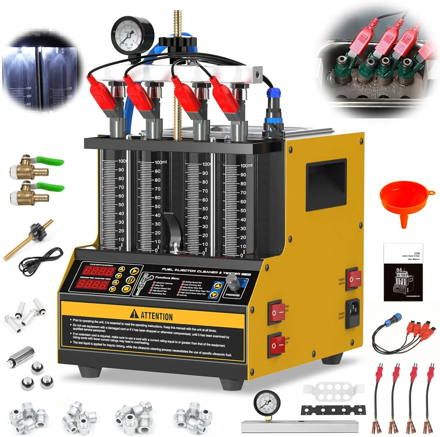 

Fuel Injector Cleaner Machine 4 Cylinder Ultrasonic Injector Cleaner Tester 110V Heated Cleaning Car Motorcycle