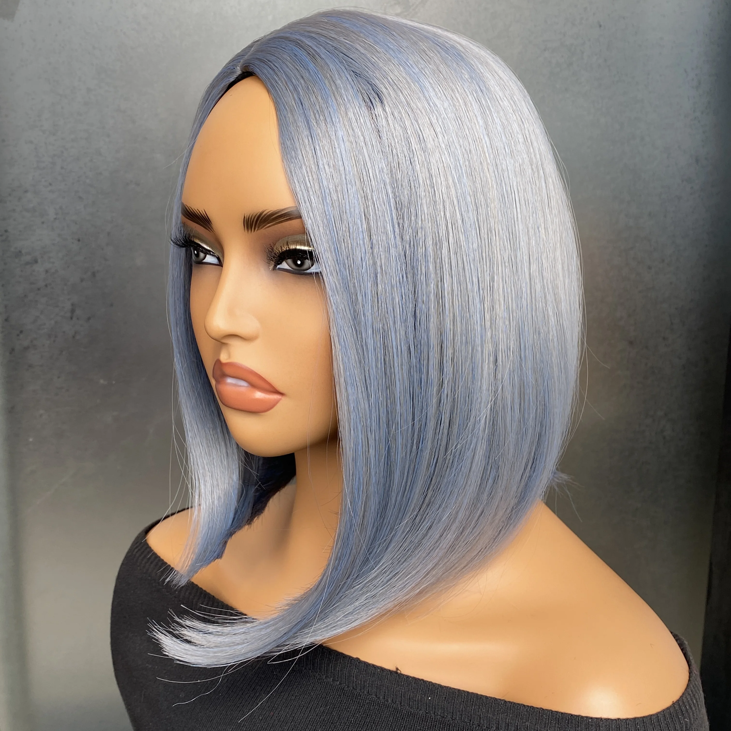 Bob Short Gray  Syntheic Wigs for Women Mixed Gray Straight Pixie Bob Wig Synthetic Haircuts Grey Side Part Wig