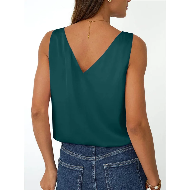

【Party-Decoration】Women Silk Satin Tank Top V Neck Summer Blouse Sleeveless Shirt Business Casual Dressy Outfit Vacation Clothes