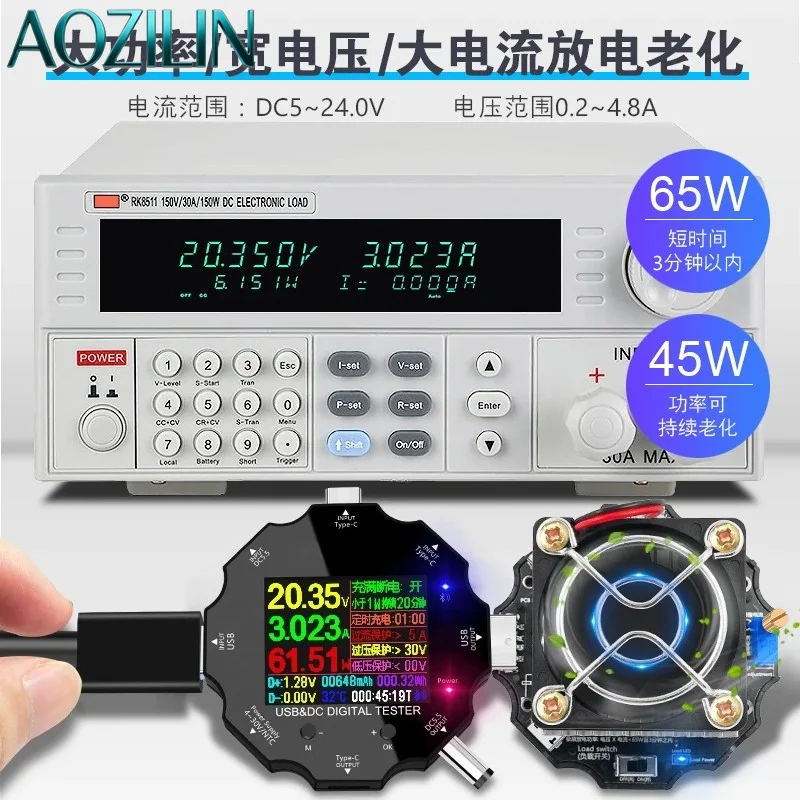 AOZILIN 65W USB Electronic Load Discharge Instrument Multi Function Voltage Current Detector for Battery Aging Test