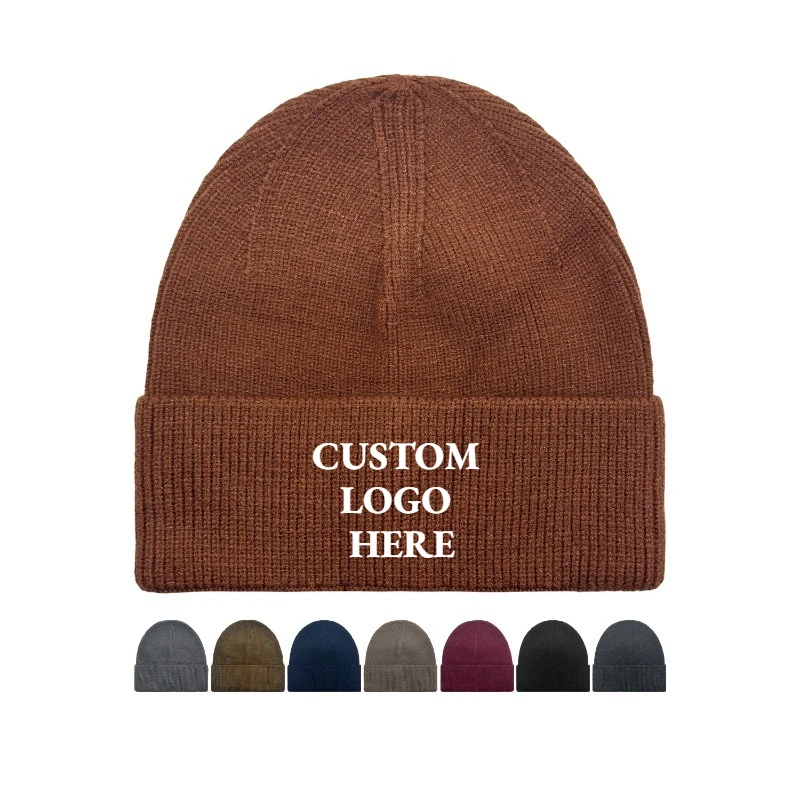 Maßgefertigte Strickmütze mit gesticktem Logo, einfarbig, mit Umschlag, für Herbst und Winter, Outdoor-Ohrschutz, Ski-Beanie-Mütze – Detail 1