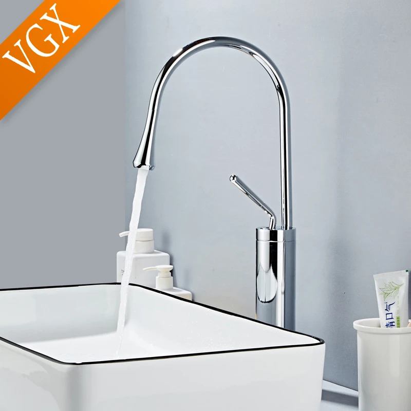 Imagem -04 - Vgx-tall Bathroom Faucets Misturador de Alta Bacia Sink Tall Faucet Lavatório Torneira Água Quente e Fria 360 Tapware Latão Preto