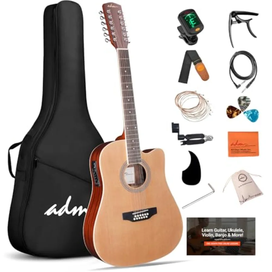 

Advanced 12 String Acoustic Electric Guitar Full Size 42 Twelve String Guitar Bundle 4-Band EQ Electroacoustic Set for Beginner
