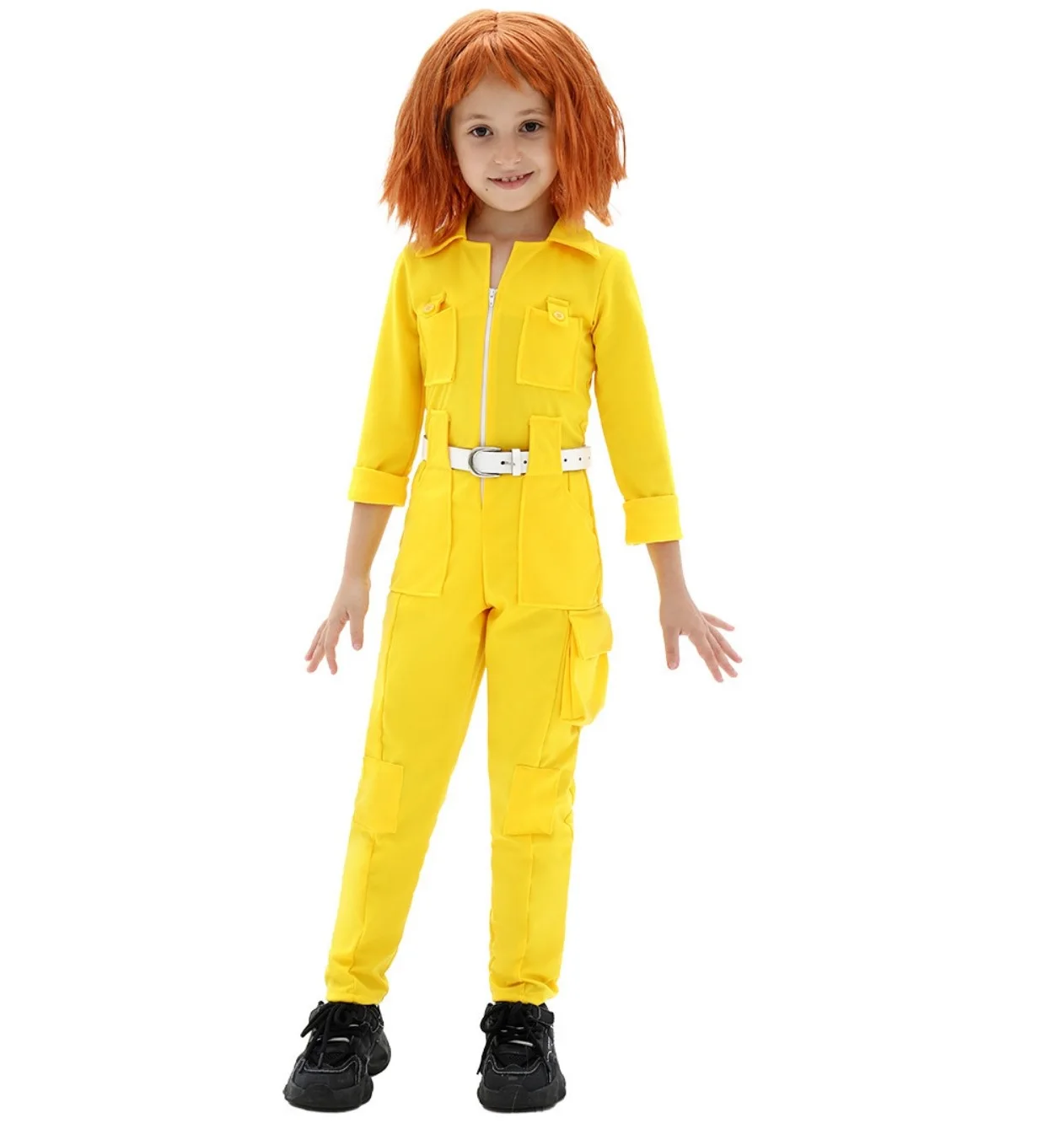 Kids Teenage Mutant Ninja Turtle April O'neil Costume Halloween Cosplay Party Yellow Jumpsuit with Belt