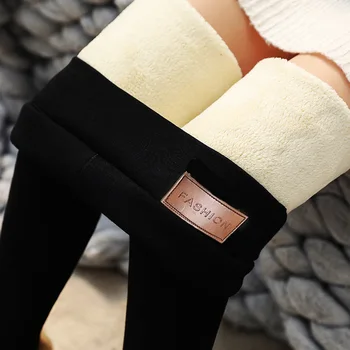 Pantaloni da donna termici foderati in pile berbero di cotone Super spesso abbigliamento invernale Leggings caldi di moda elasticizzati a vita alta senza cuciture