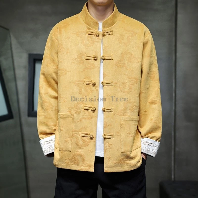 2025 new chinese style quilted jacket popular ethnic style chinese tunic suit vintage disc buckle fashionable men's wushu tops