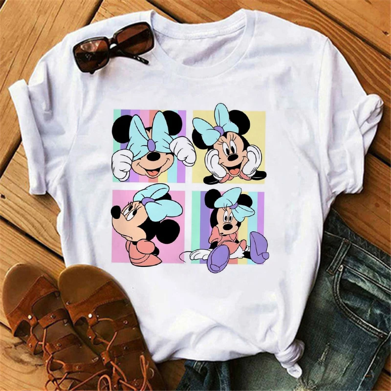 Christmas Mickey Print T-shirts for Women Fashion Minnie Mouse T Shirt Streetwear Female Clothes Kawaii Disney Tshirt