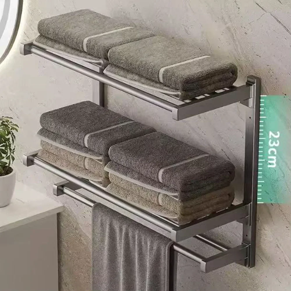 Foldable Wall Mounted Towel Rack Bathroom Shelf Heavy Duty Rustproof Towels Storage Holder for Bathroom Lavatory Hotel