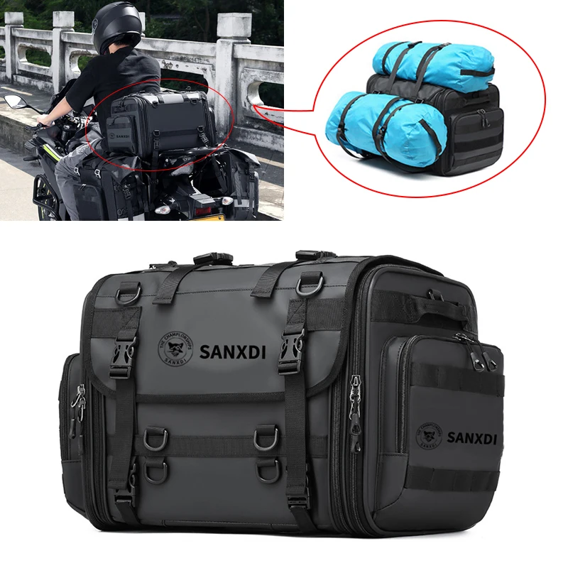 

Мотоциклетная хвостовая сумка, водонепроницаемая, 40 л, 60 л, расширяемая седельная сумка на заднее сиденье, багажная сумка, аксессуары для мотоциклов, рюкзак для гонщика