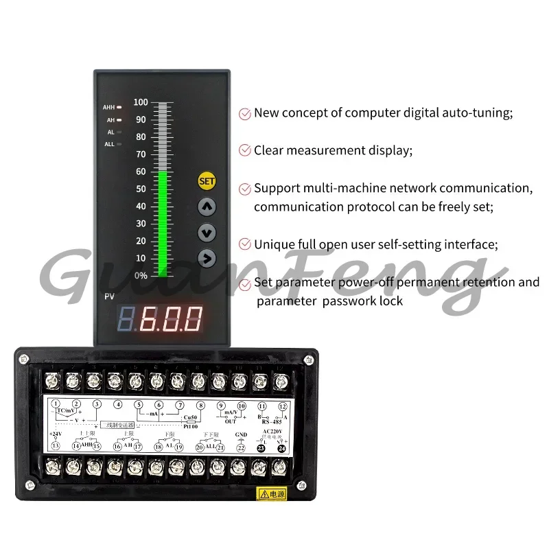 Digital Tank Liquid Level Controller AC220V DC24V, RS485 & 4-20mA Output, 4 Relays Water Level Indicator for Water Tank