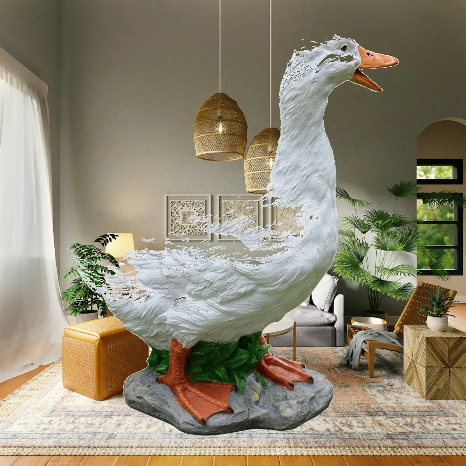 Duck Statue Weather Resistant Resin Lifelike Detail for Garden Decor
