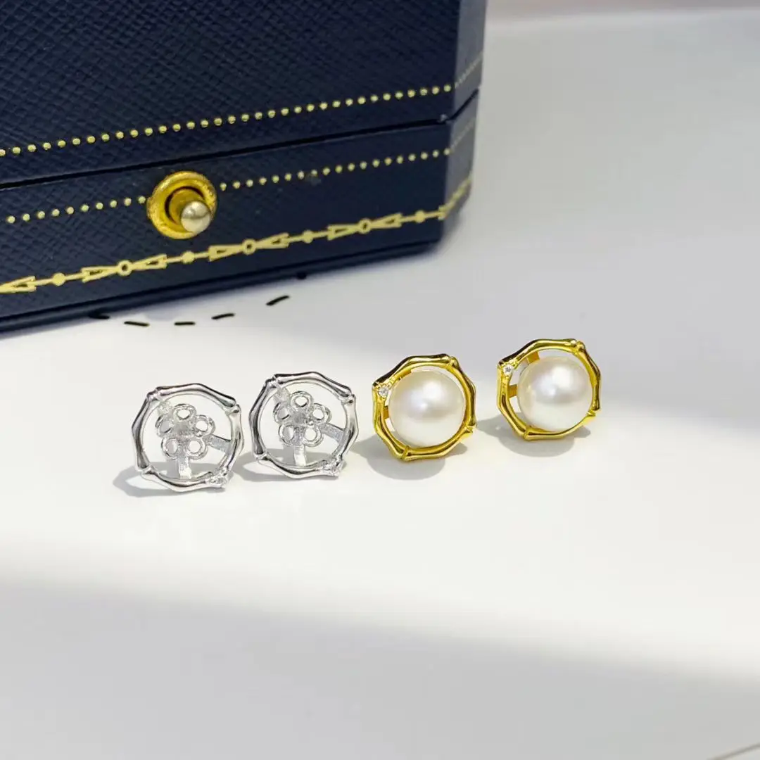 

Wholesale S925 Sterling Silver Earrings Mount Findings Settings Base Mounting Parts Accessory for 6-6.5mm Pearls 5 pairs/lot