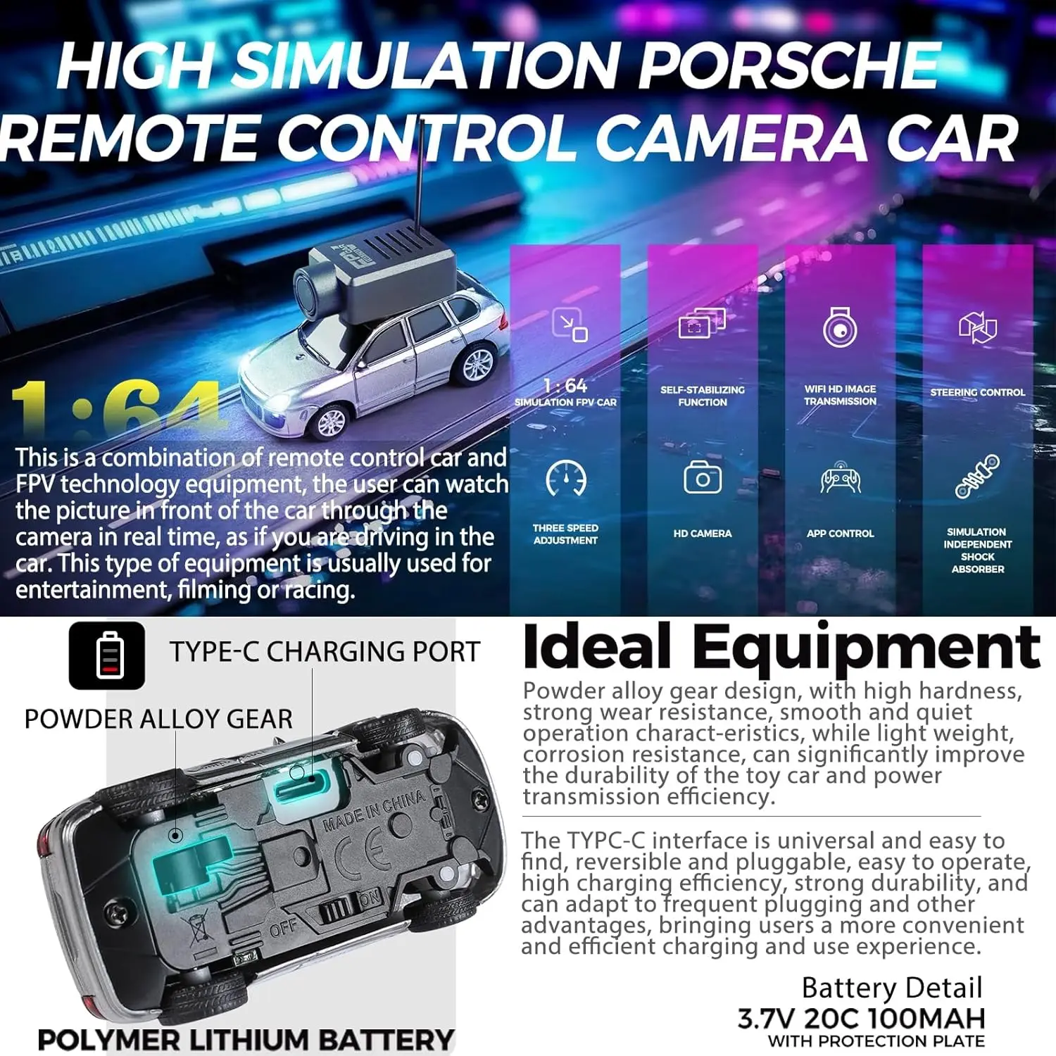 WLtoys 1:64 RC Car with 720P FPV Camera 120° Wide Angle Mini RC Racing Car 2.4G WiFi APP Control RC Off-road Mini Car