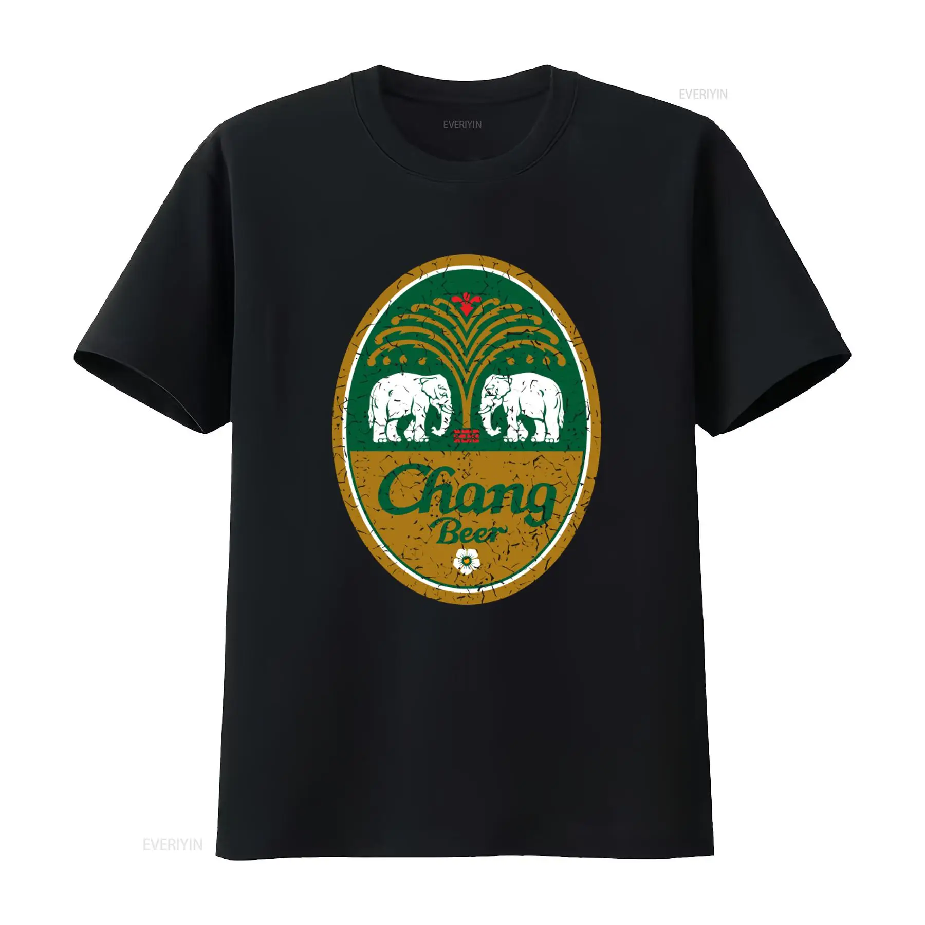 Chang Beer T Shirt Mens Thailand Brewery Gray Logo Thai with Elephant Print Design vintage  Casual homme
