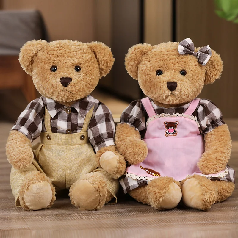 2 Pcs Lovers Bear Plush Toy Bear Doll Appease Pillow Wedding Decorate Stuffed Animals Colorful Gift For Birthday