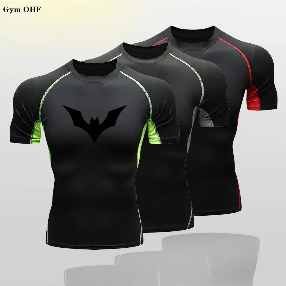 Bat Print Compression Shirts For Kids Summer Short Sleeve Rash Guard Gym Workout Tshirt Athletic Quick Dry Undershirts Tops Boys